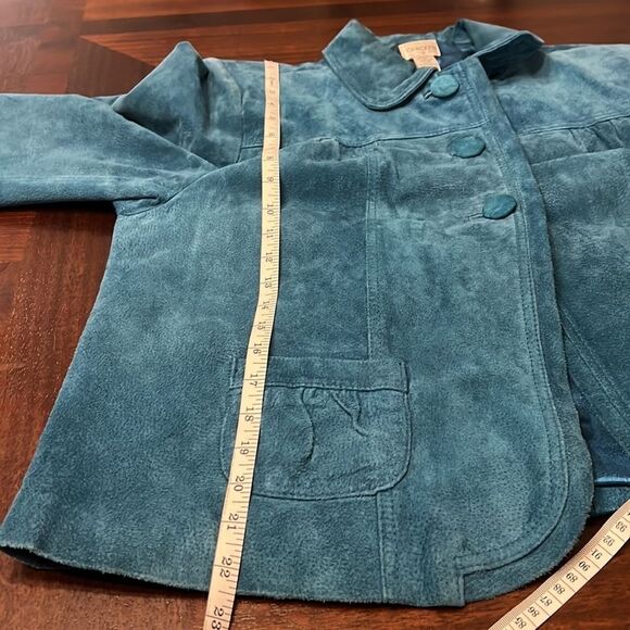 Chico’s | Suede Leather Teal Jewel Tone Swing Coat | Size Large (Chico’s 2) - Picture 7 of 12